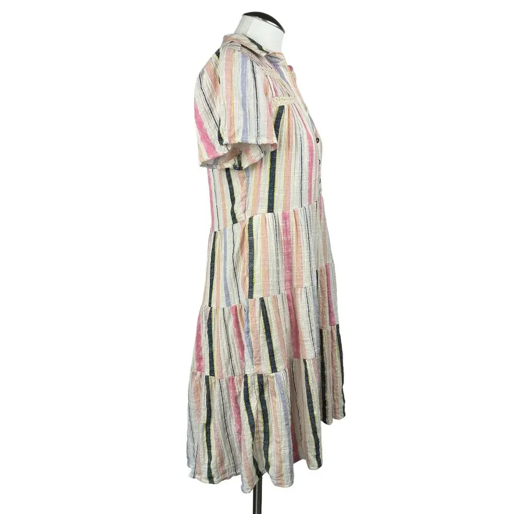 Women's Anthropologie Georgina Tiered Ruffle Babydoll Stripe Boho Shirt Dress XS